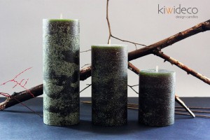 Handmade Olive Green Rustic Pillar Large Candles