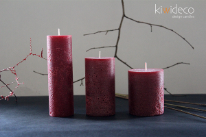 Handmade Dark Red Rustic Pillar Candles