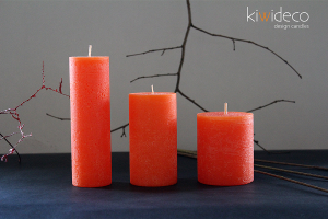 Handmade Orange Rustic Pillar Candles