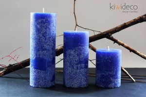Handmade Blue Rustic Pillar Large Candles