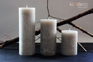 Handmade Silver Grey Rustic Pillar Large Candles